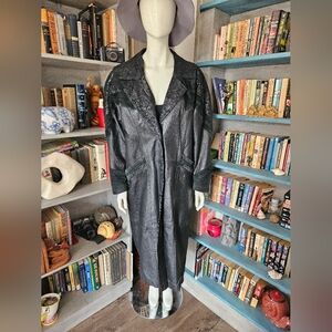 Vintage 80s 90s Womens Patchwork Rose Suede Lace Leather Trench Coat Large